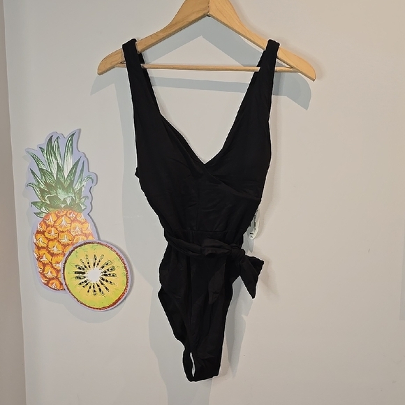 Mynah - Stylish Black One Piece Swimsuit with Tie​​ - Picture 2 of 12